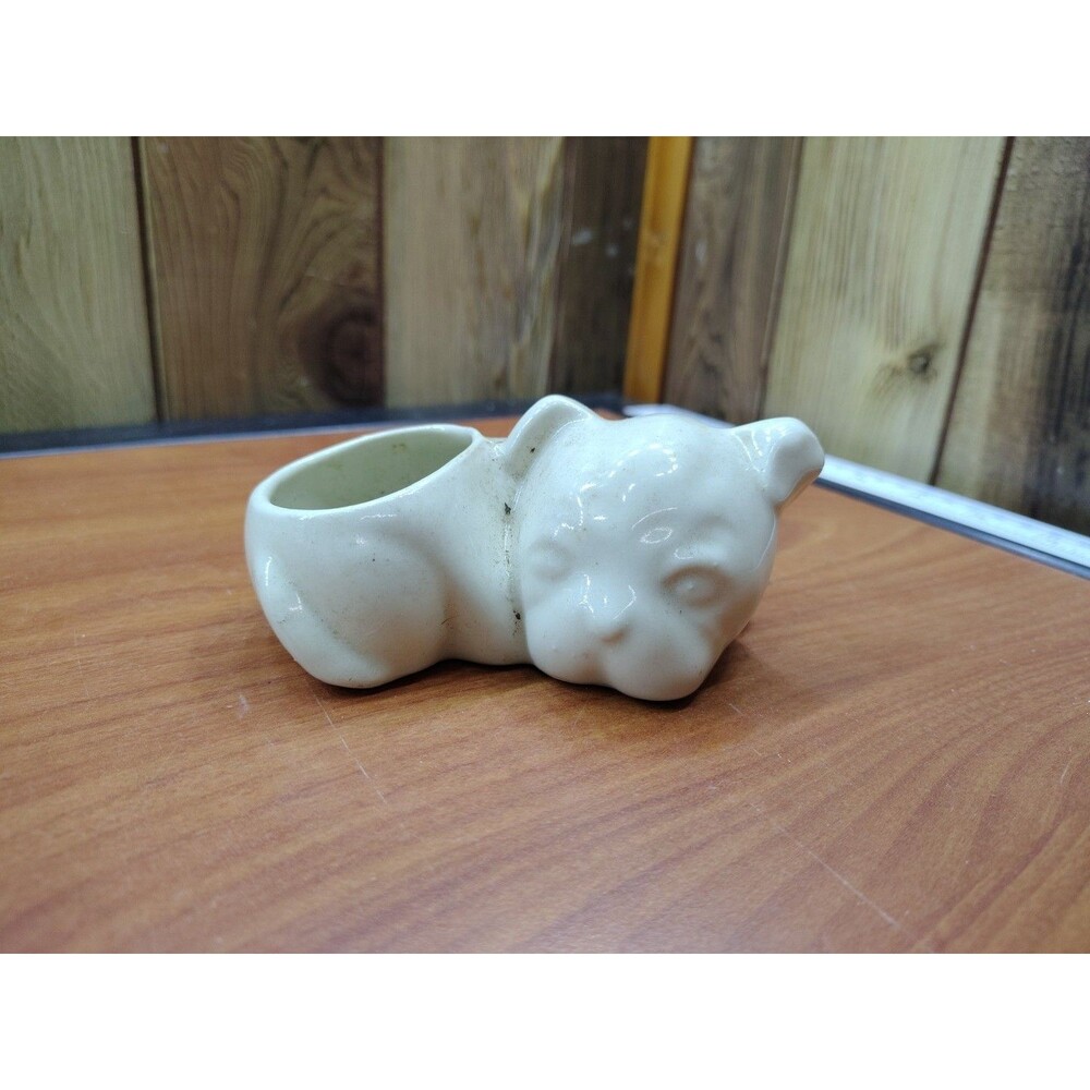 Vintage Sleeping Puppy Dog Art Pottery Ceramic Planter Gloss Glaze White